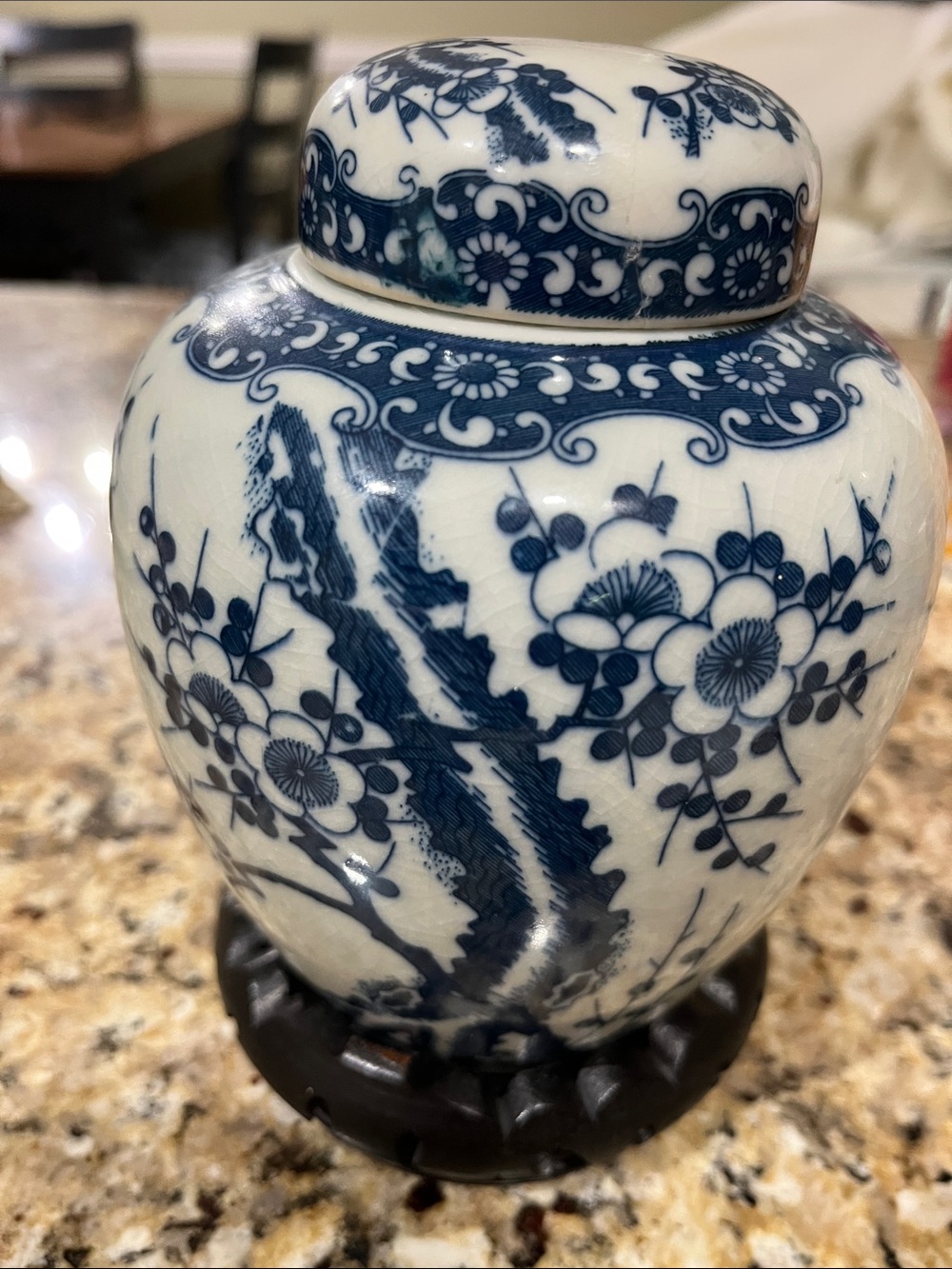 Japanese Blue and White Porcelain Floral Ginger Jar Vase